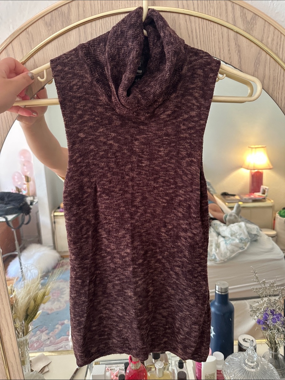 Tricot Chic Italy Sleeveless Marled Turtleneck Sweater - Brown